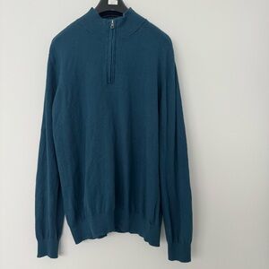 Men's Teal Cotton Cashmere Sweater with Half-Zip